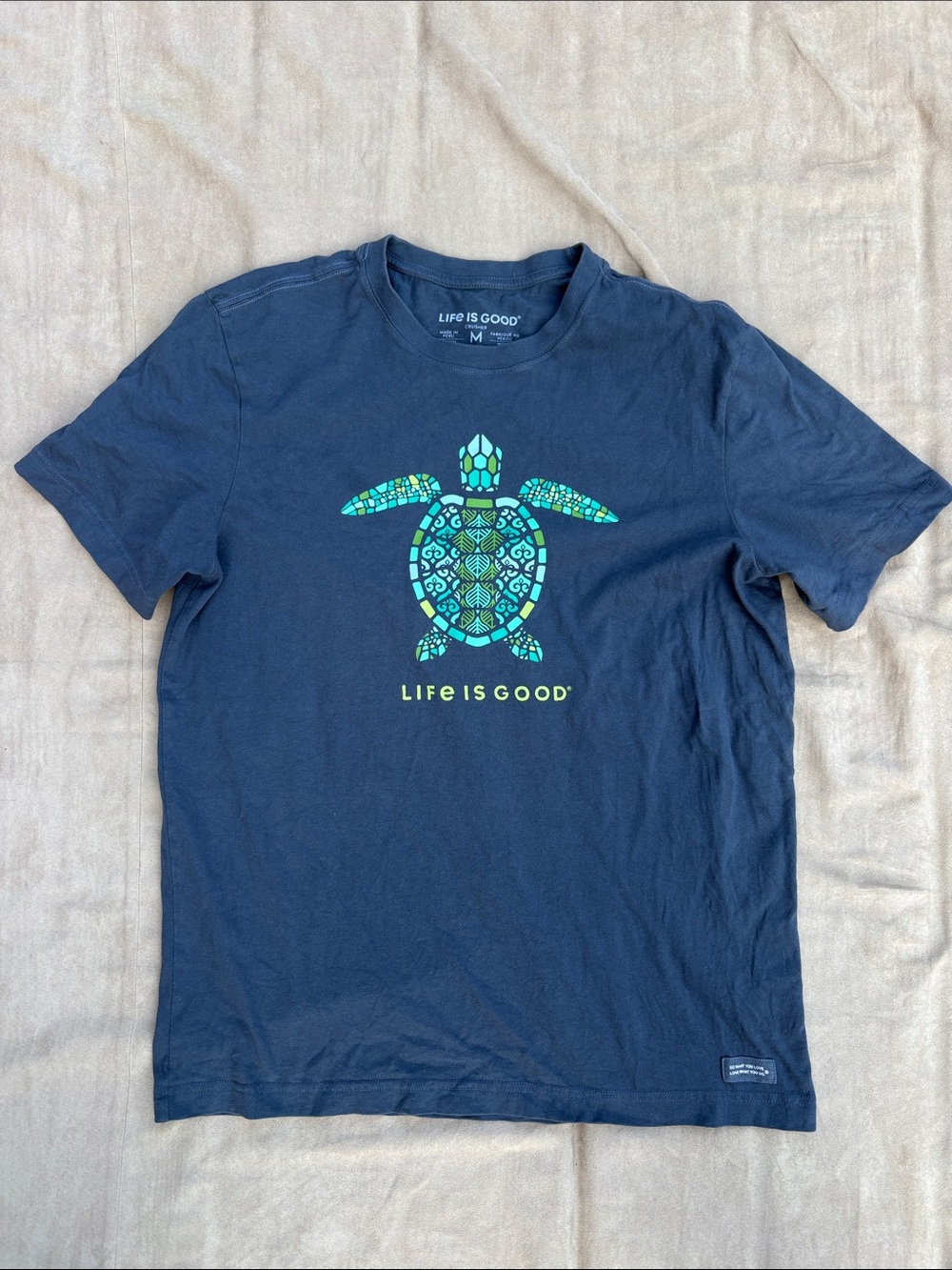 Life Is Good Do What You Love... Organic Bluish T-Shirt Turtle Graphic - M